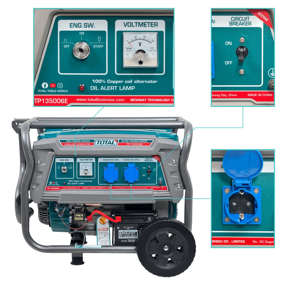 GENE-35. Generador a gasolina de 3500W completos, depósito de 15 litros, 220VAC TP135006E