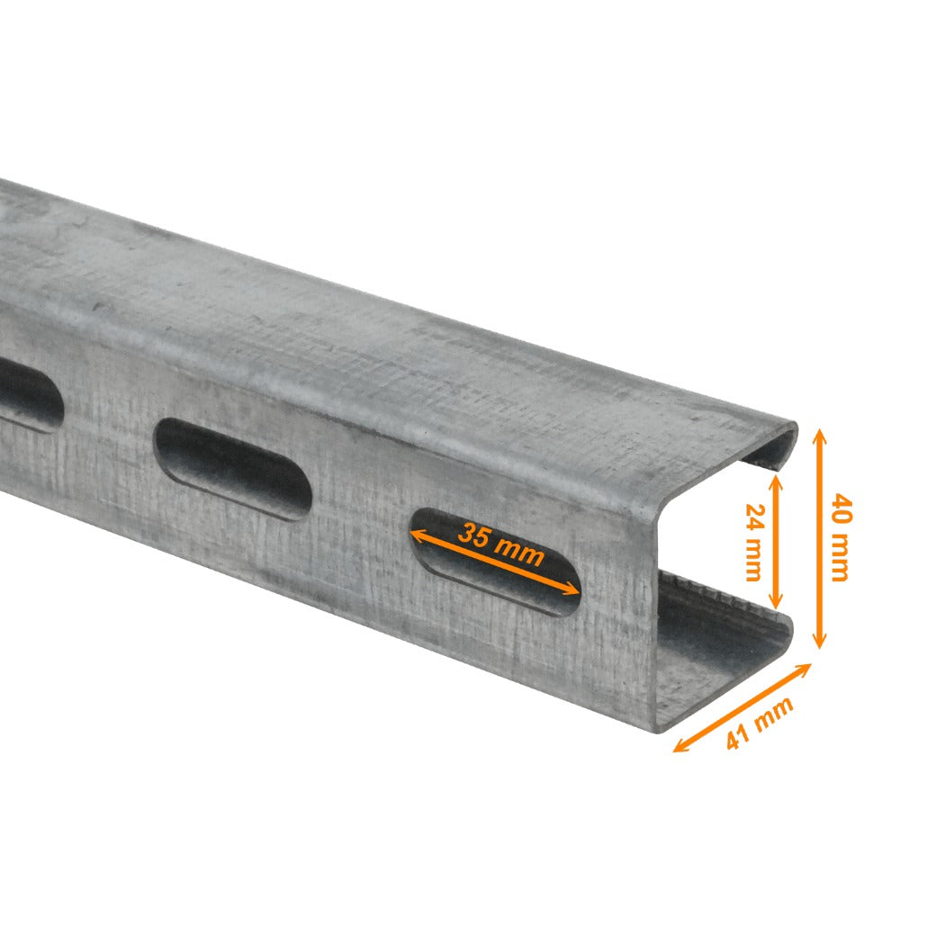 CANAL-2 Perfil Strut 1 metro 41x41x1,2mm Ranurado Acero 100cm