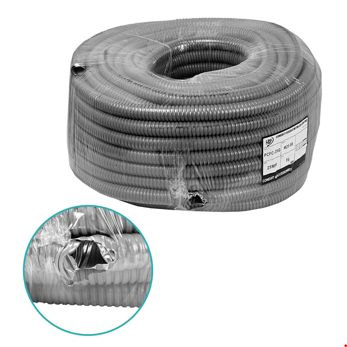 M25-50-LIQ QUEBRADO 25mm Rollo-48mts Conduit Flexible Metalico Cubierto-PVC 3/4-P