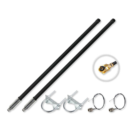 Bundle de antenas de fibra de vidrio 5.8dBi para LoRa® (902-930 MHz) - N-Type a RP-SMA - Bundle 1 — 2 antenas + 2 pigtails + 4 soportes - Blanco