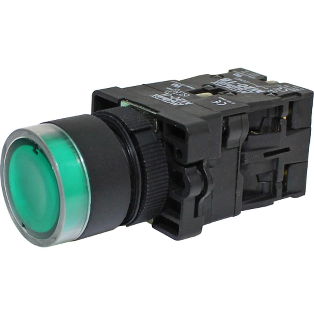 Pulsador momentáneo redondo plástico Iluminado 22mm 1NA+1NC Serie P20 - Azul - Piloto LED 24VAC/DC