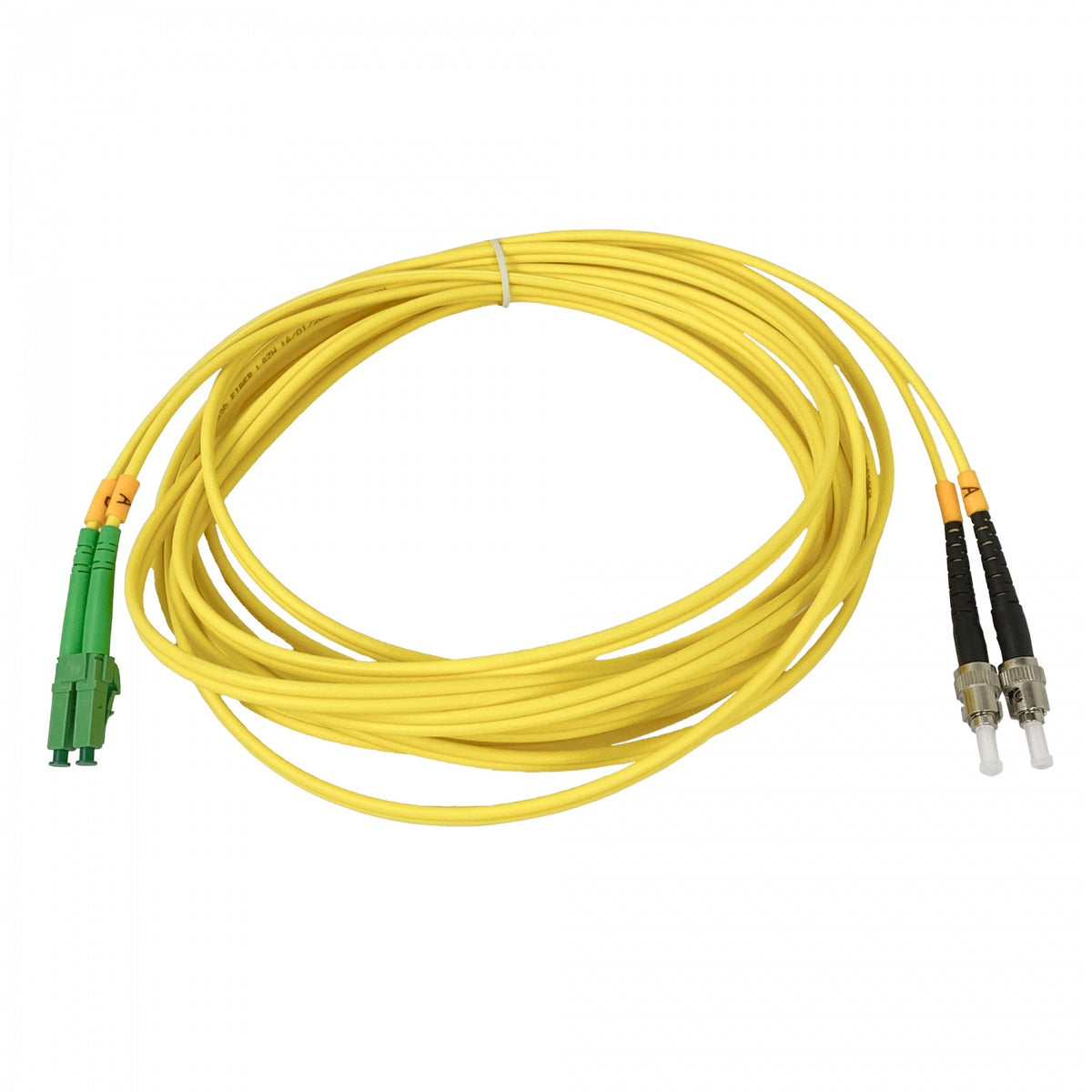 JFSBT5. Cable Pigtail de Fibra Óptica Monomodo SM Dúplex LC/APC a ST/UPC de 5 metros, 3.0 mm, 9/125 µm