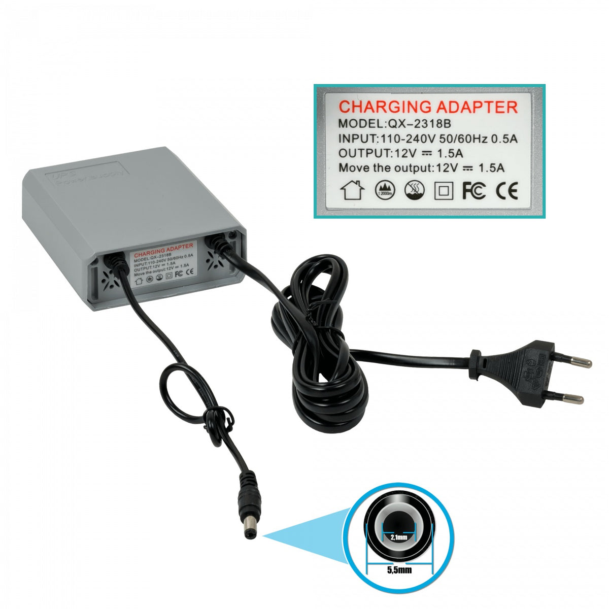 DC-UPS-36 UPS 12Vdc 43Wh 3600mAh in:220Vac out:12V/2A Plug-5,5x2,1mm Bat-Litio