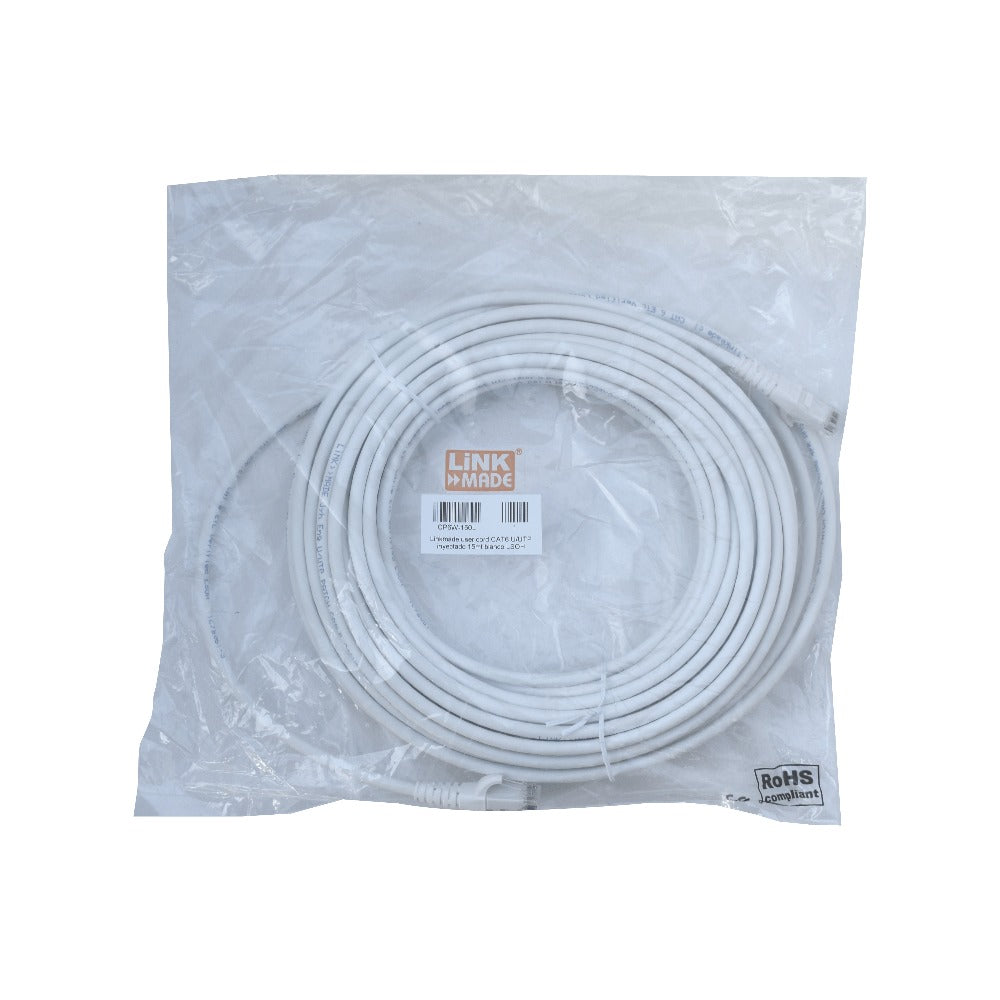 CP6W-150L LINKMADE Cable de conexión multifilar Cat6 U/UTP de 15 metros, color blanco, libre de halógenos (LSZH), con conectores moldeados.