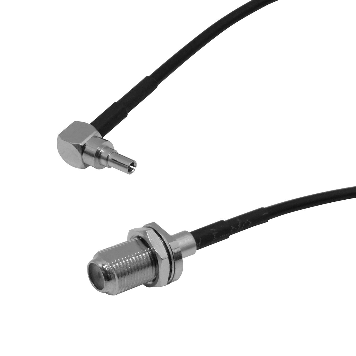 9M1FH-20 Conector CRC9 Macho acodado 90° a Hembra F para cable coaxial RG174 de 20 centímetros