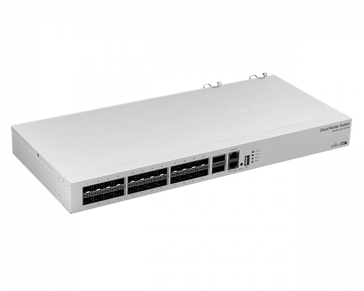 CRS326-24S+2Q+RM MIKROTIK Conmutador Rack 24 Puertos SFP+ 10G 2 Puertos QSFP+ 40G 1 Consola 100Mbps Licencia L5 Doble Fuente Alimentación