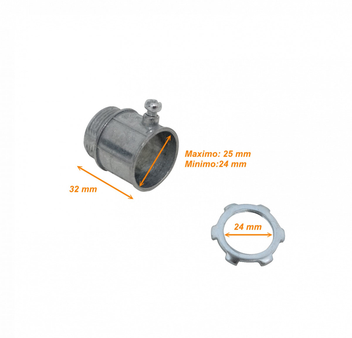 EMT25-SA Conector de salida para caja con hilo de 25mm en zinc, apto para tubería metálica rígida