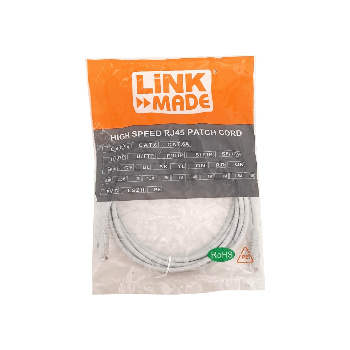 CP6G-40L LINKMADE 4 metros Cat6 U/UTP Gris LSZH Cable de Parcheo Ensamblado Multihilo
