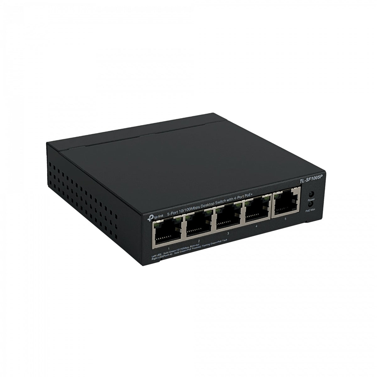 TL-SF1005P TP-LINK Conmutador 5 puertos 10/100 (4 con PoE 48V estándar af) 53W totales, fuente incluida 48V, no gestionable, formato sobremesa