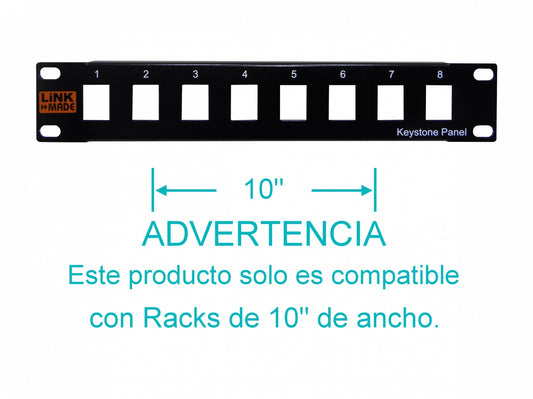 PP108L LINKMADE Panel de Conexiones Metálico de 10 Pulgadas para 8 Conectores Keystone 1U Sin Carga para Rack de 10 Puertos