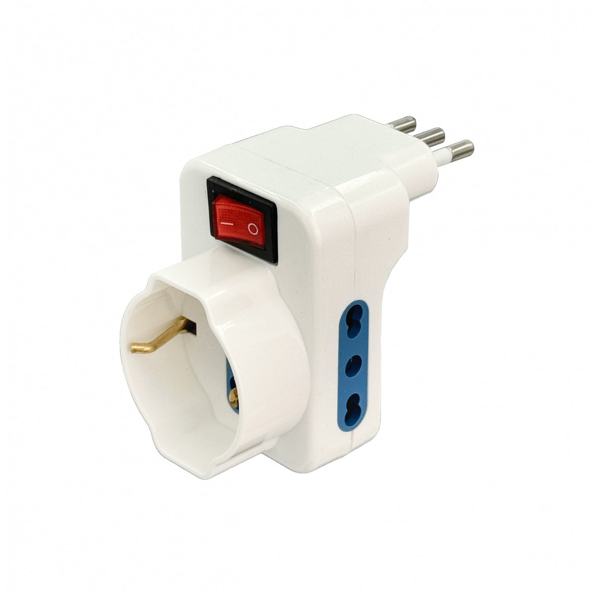 ELG-3KS Adaptador Triple Schuko/IH a IM 6A 250V 1500W Blanco con Interruptor Luminoso