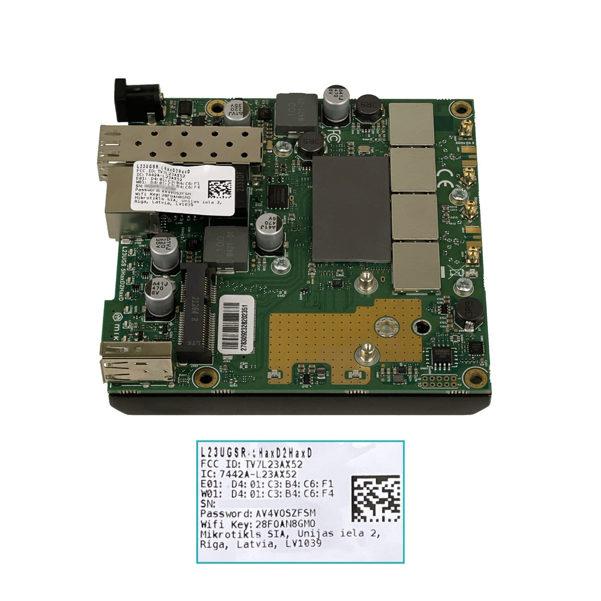 L23U MIKROTIK Punto de Acceso Inalámbrico WiFi 6, Puerto 1-1000 SFP-2.5G, Ranura 1-MiniPCIe, USB, 1-Slot SIM, Banda Dual 2.4/5GHz, Alimentación 24Vdc