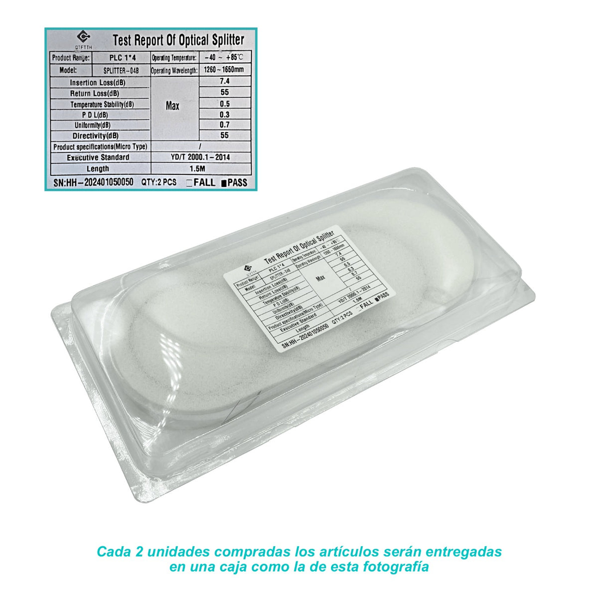 SPLITTER-04B 1x4 sin-Conectores Divisor p/EPON/GPON 1.5m req-Fusion 1260-1650mm
