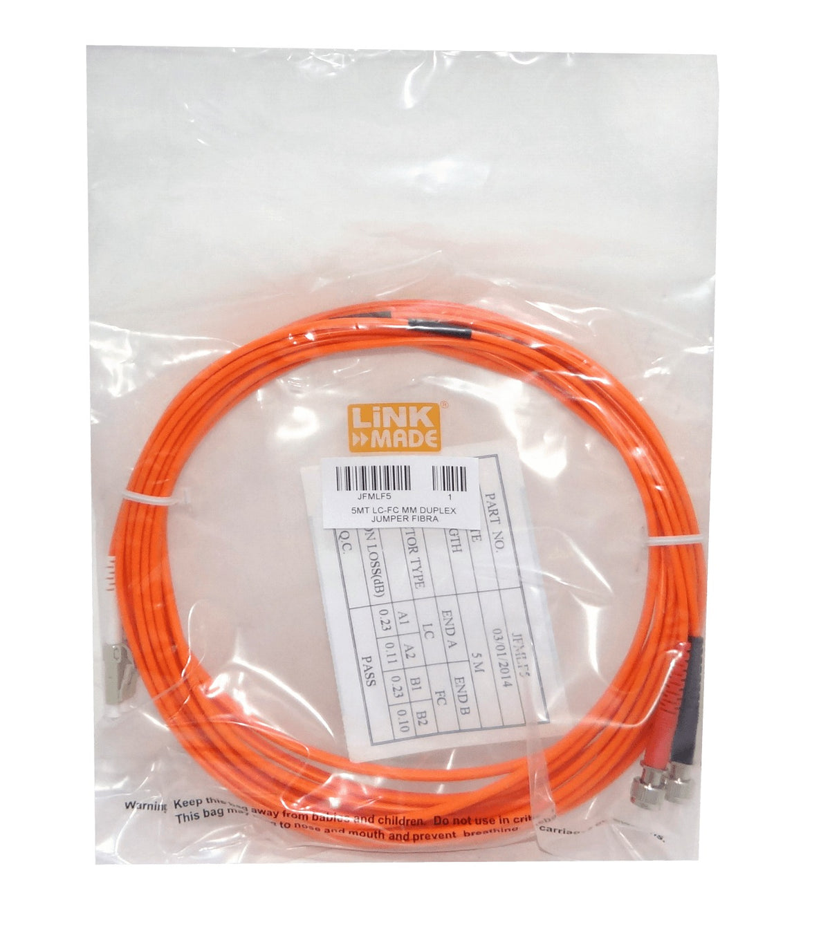 JFMLF5 5mt LC-FC OM1 MultiModo MM Duplex Jumper Fibra 62.5/125um LSZH
