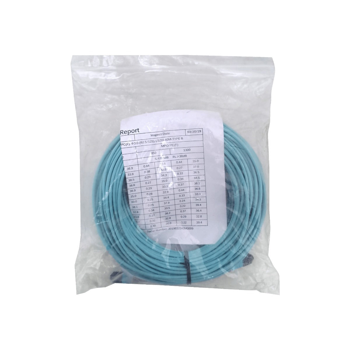 JFMMM40 LSZH 40 metros OM1 MPO-MPO 12 hilos Tipo-B Multimodo MM Latiguillo de Fibra