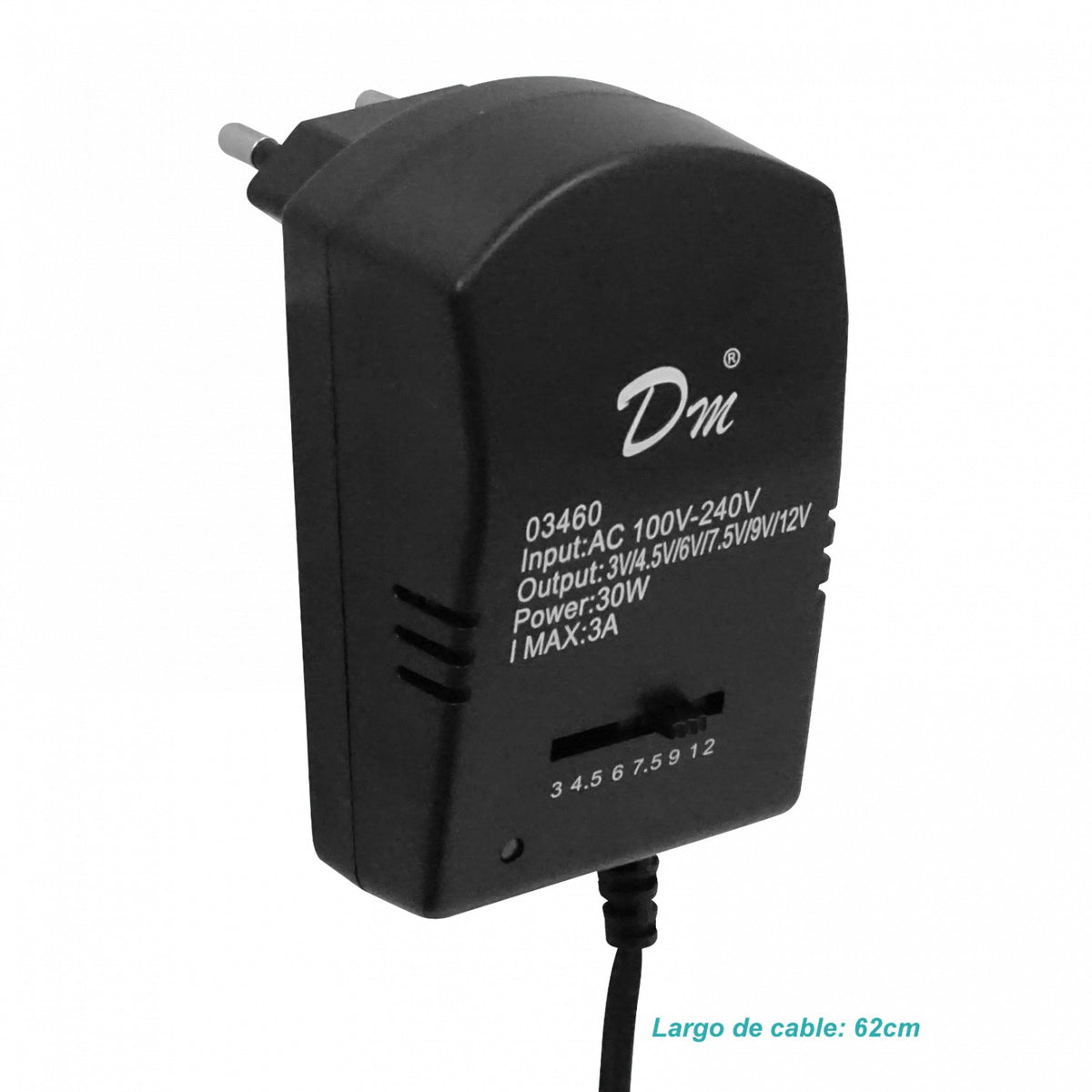 FVS-12 UNIVERSAL Fuente de alimentación variable 100-240VAC, salida 3-4.5-6-7.5-9-12V, 3.0A y 30W
