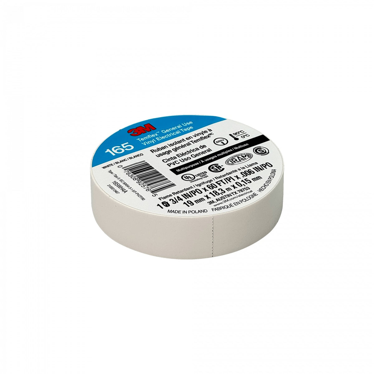 TEMFLEX-18W 3M 18mt 165 Blanca Cinta Aislante PVC 19mm 0,15mm 600V 0-90ºC