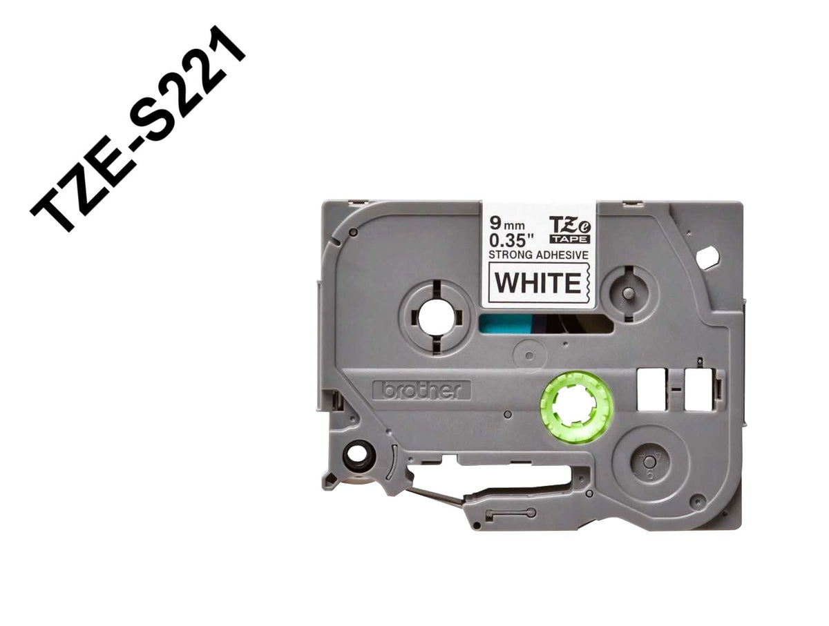 TZE-S221 BROTHER Rotuladora 9mm Negro sobre Blanco Cinta 8mt para-PT-H110 Adhesivo-Reforzado