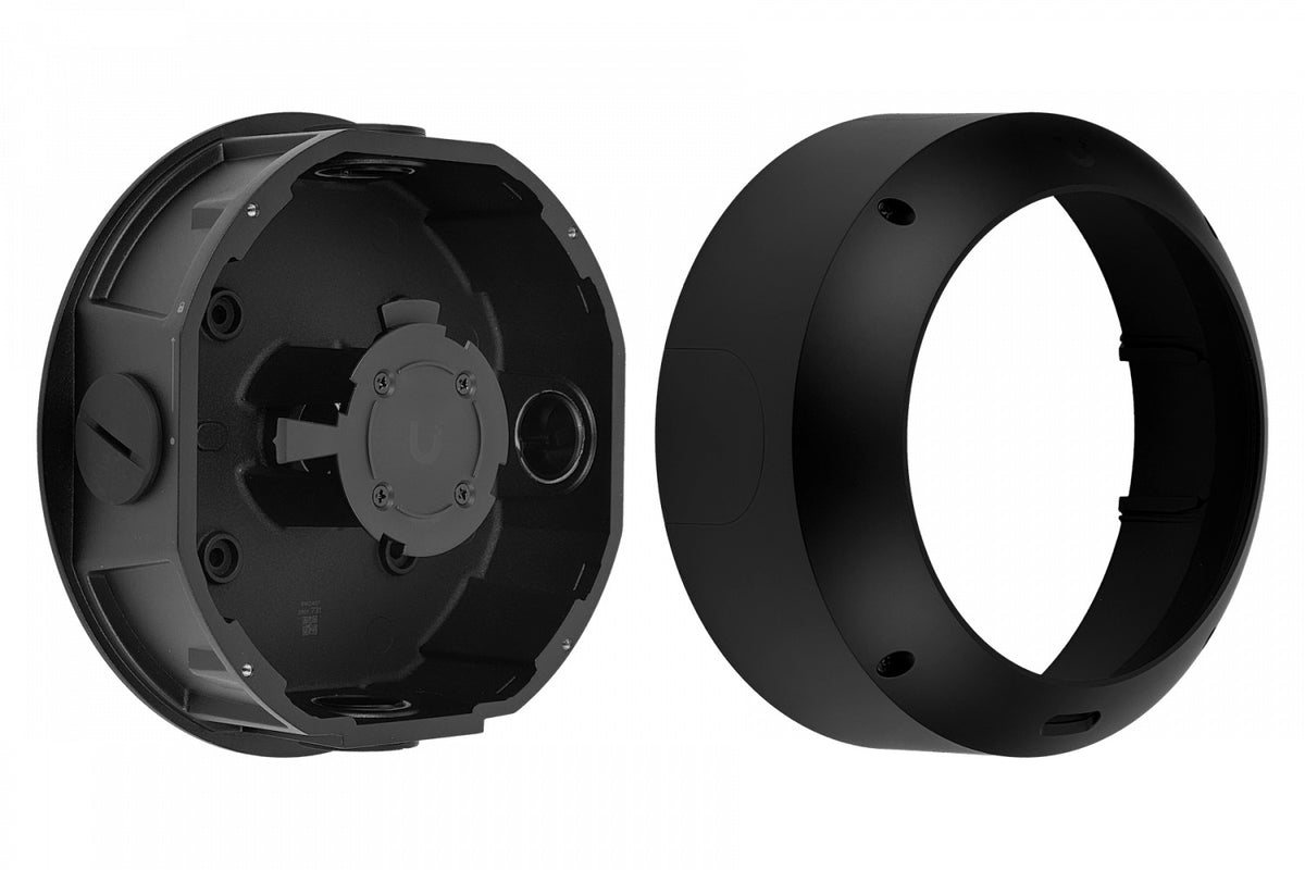 UACC-AI-360. Caja de conexión para UVC-AI-360 en color negro, fabricada en aluminio y policarbonato, resistencia IK08 e IPX6, modelo UACC-AI-360-JB. UBIQUITI
