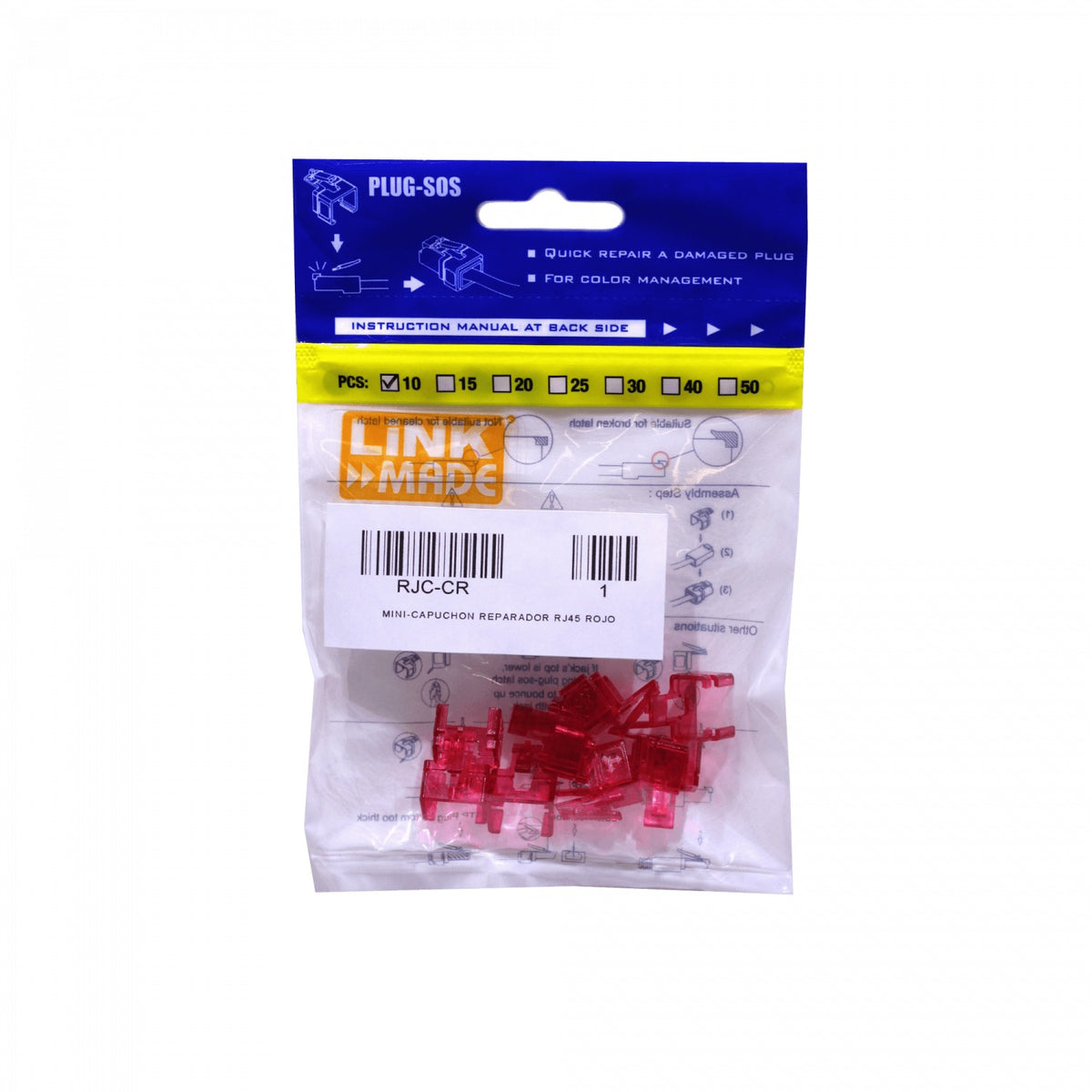RJC-CR LINKMADE Tapa Protectora Reparadora RJ45 Color Rojo en Empaque de 10 Piezas