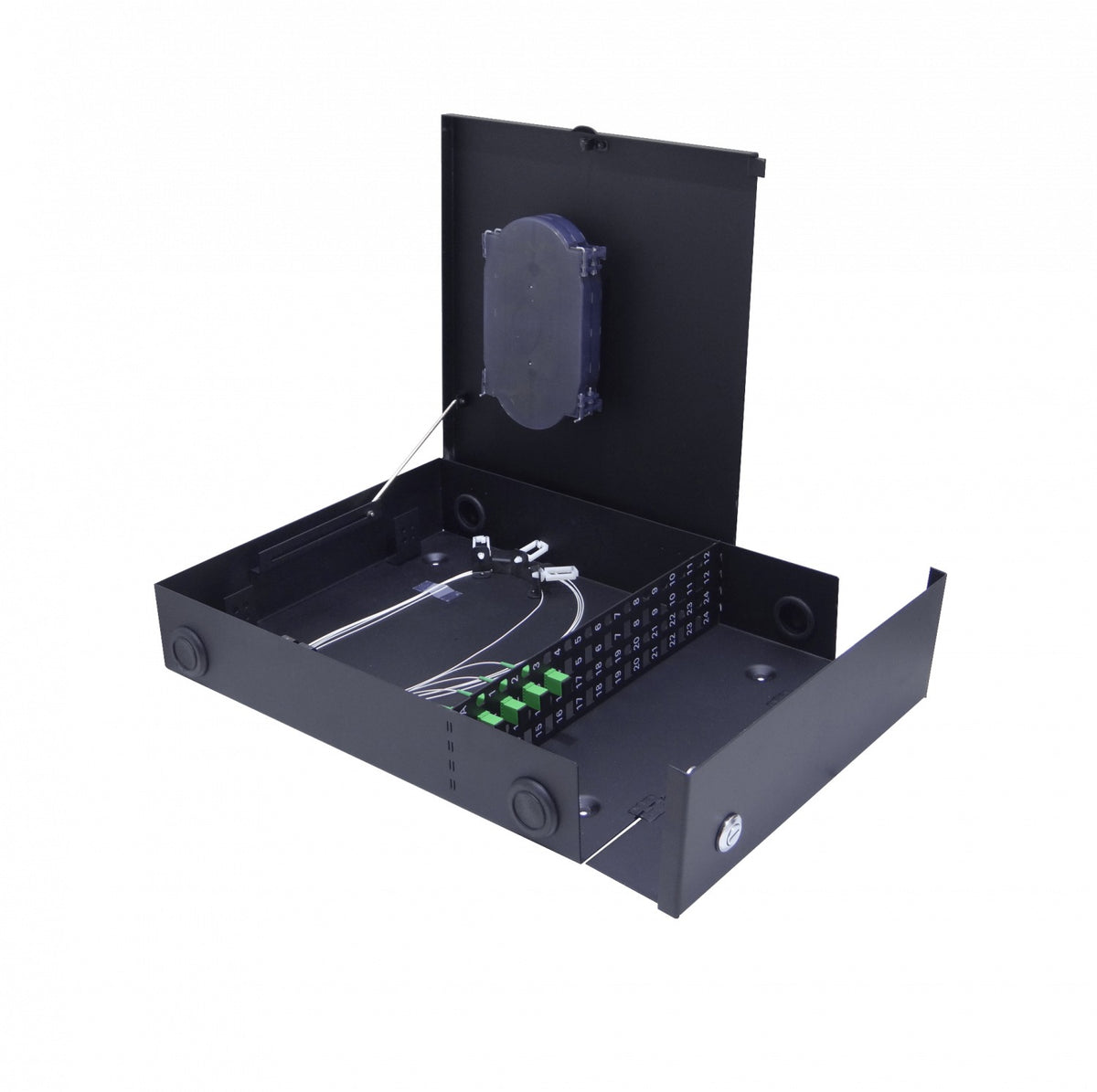 CFM-TFCL Caja Mural Negra para Fibra Óptica 24 Puertos SC/LC y ST/FC 423x325mm con 4 Adaptadores SC/APC