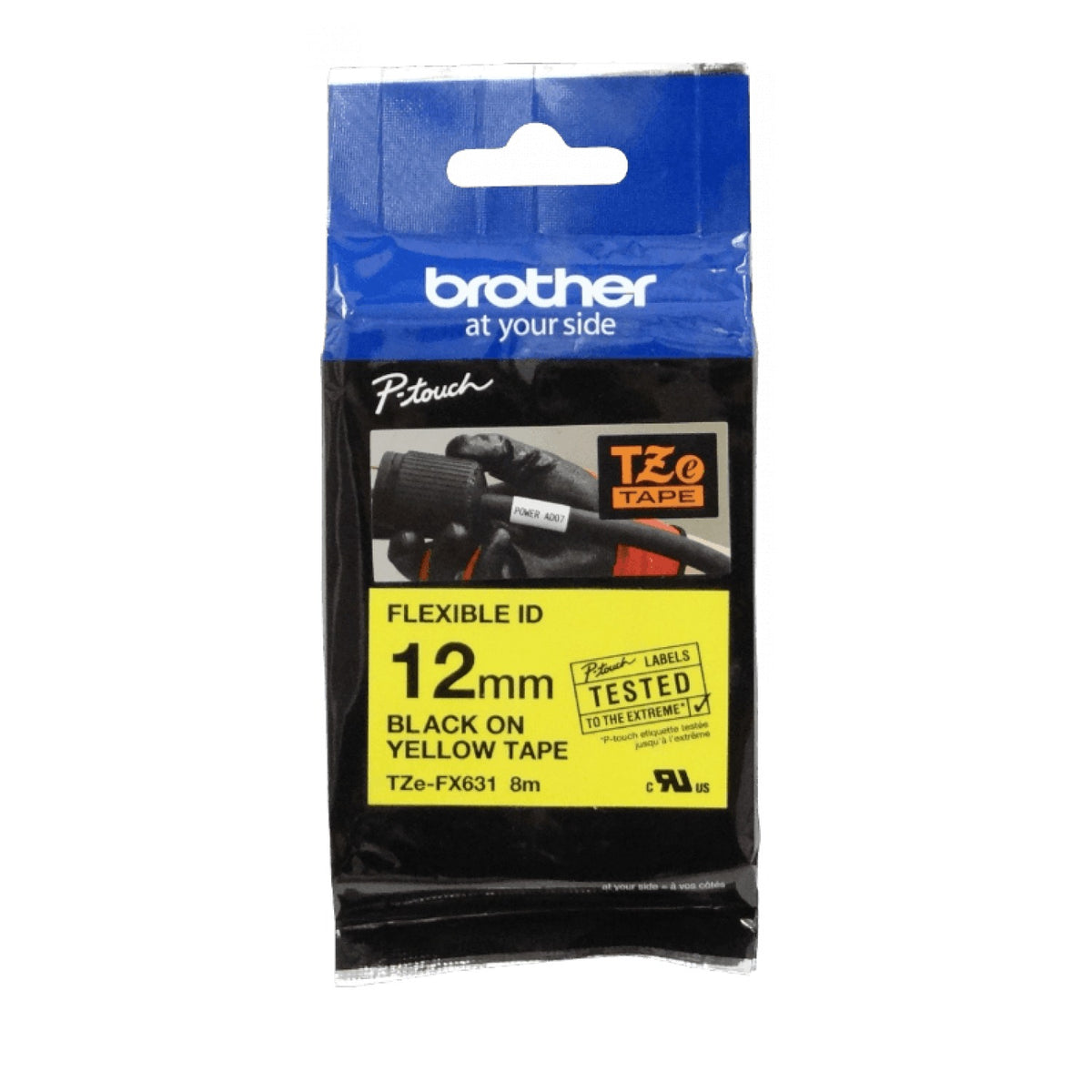 TZE-FX631 BROTHER Flexible 12mm Negro sobre Amarillo Cartucho 8m p/PT-H110 Extra-Flexible