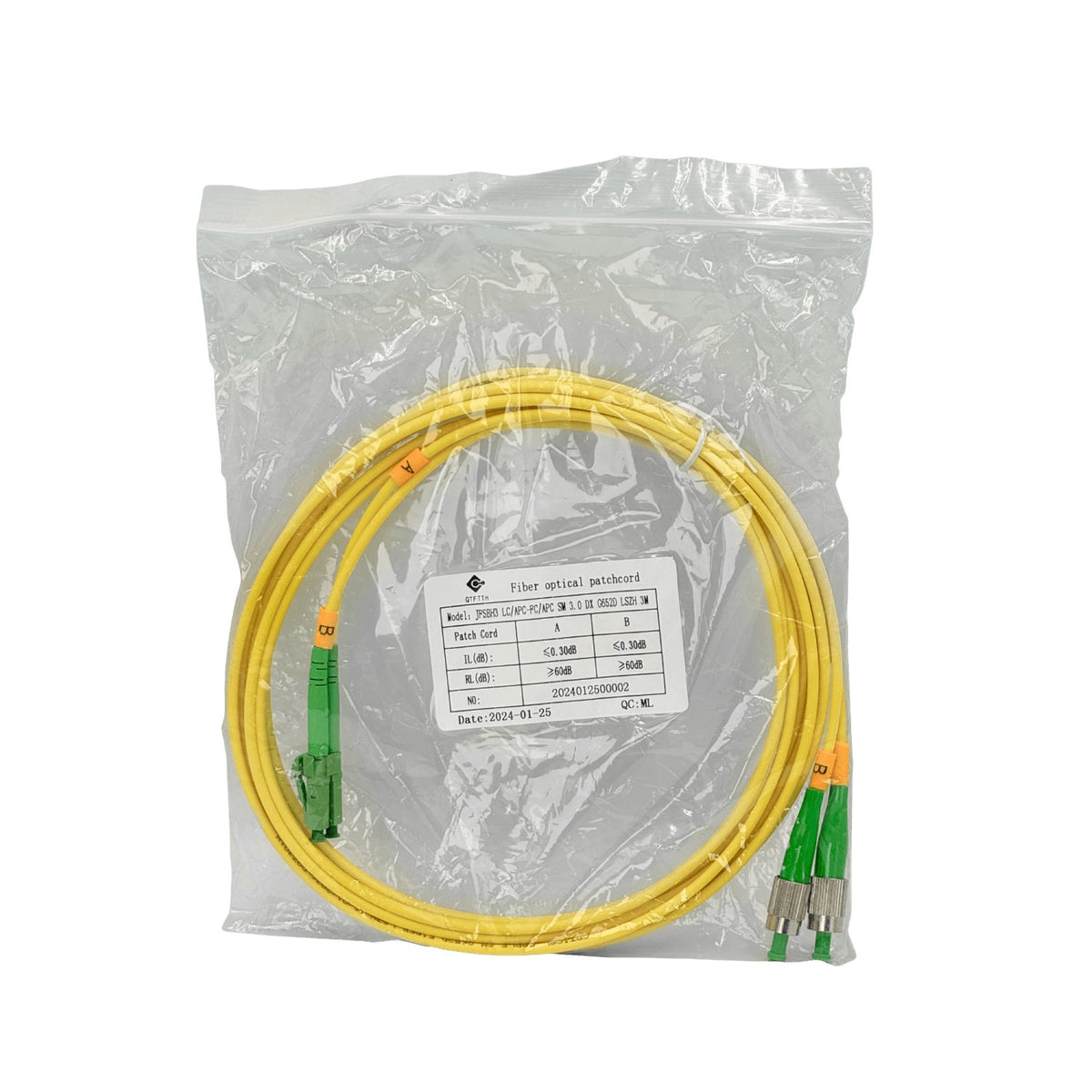 JFSBH3. Cable de interconexión de fibra óptica monomodo dúplex LC/APC a FC/APC de 3 metros, núcleo de 9/125 µm.