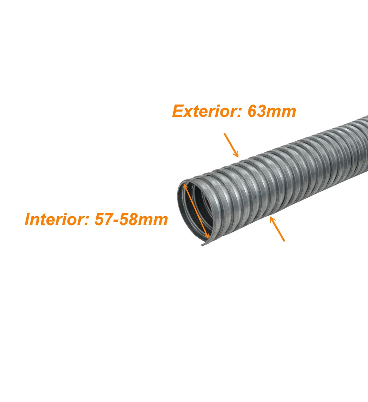 FLEXE63 Conducto metálico flexible de 63mm Bobina de 20 metros Diámetros exterior/interior 63/57mm