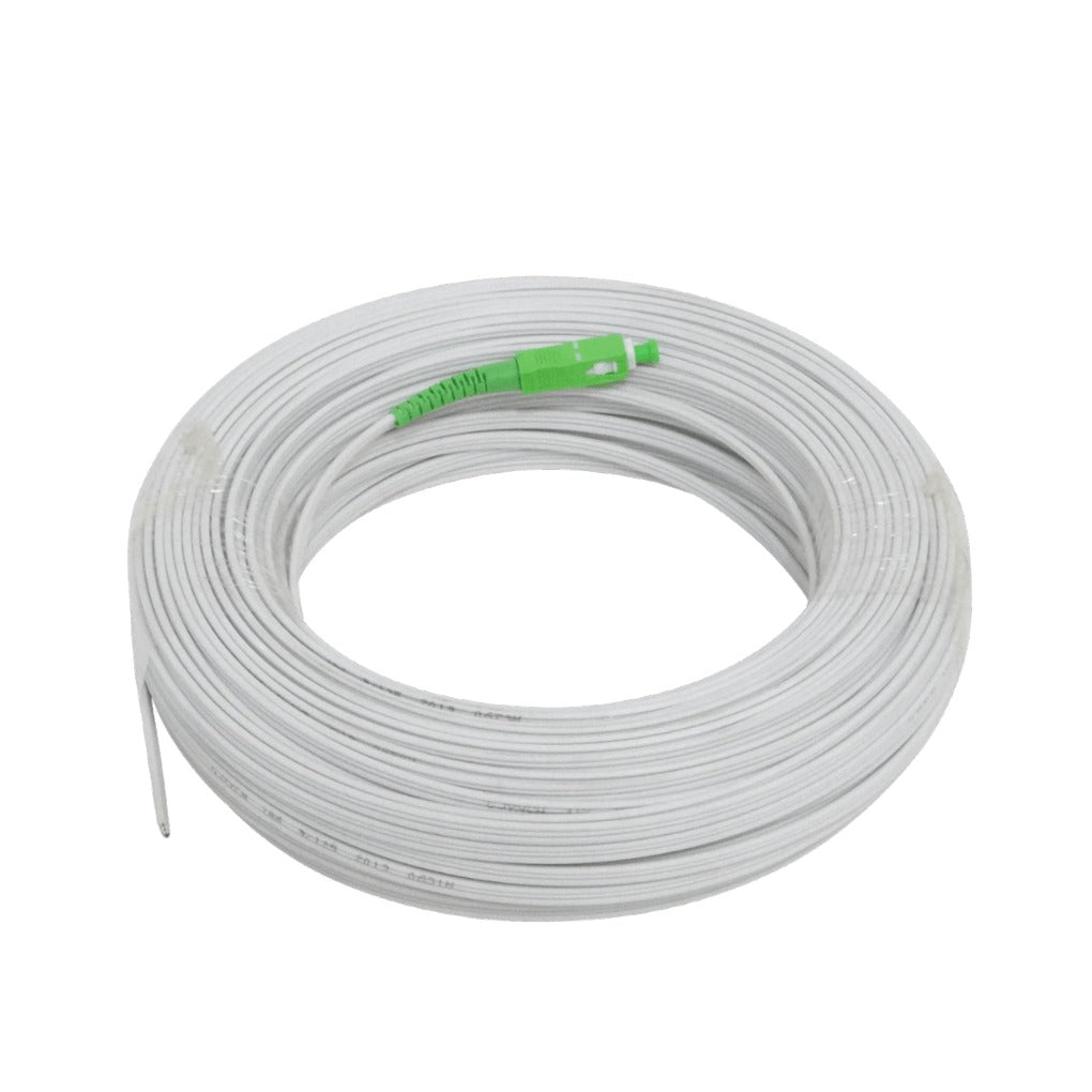 JQSA-50 Cable de fibra óptica Drop-Port monomodo SM SX de 50 metros con conector SC/APC y pigtail incluido compatible con estándar G652D de color blanco