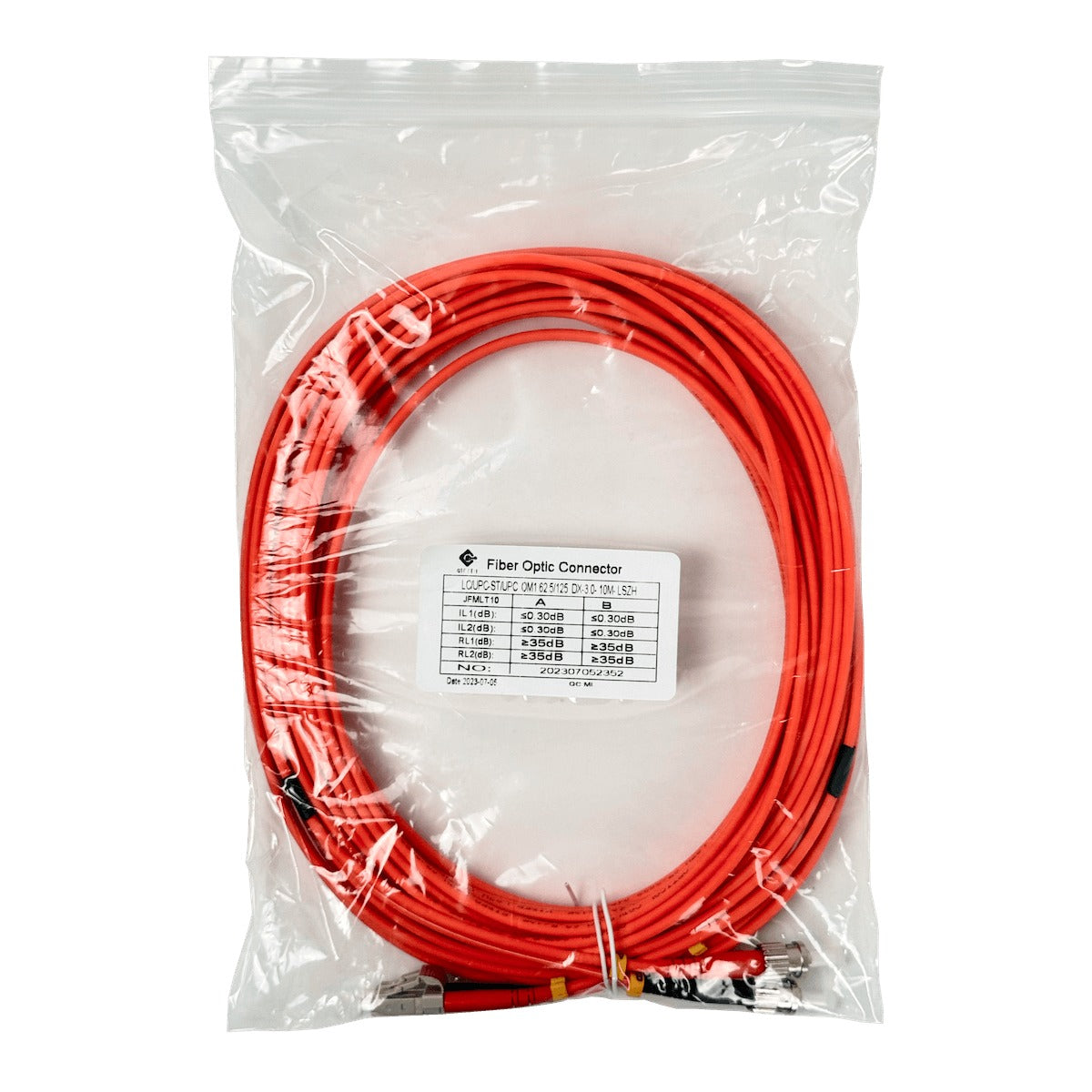 JFMLT10 10 metros LC-ST OM1 Multimodo MM Dúplex Latiguillo Fibra 62.5/125um LSZH