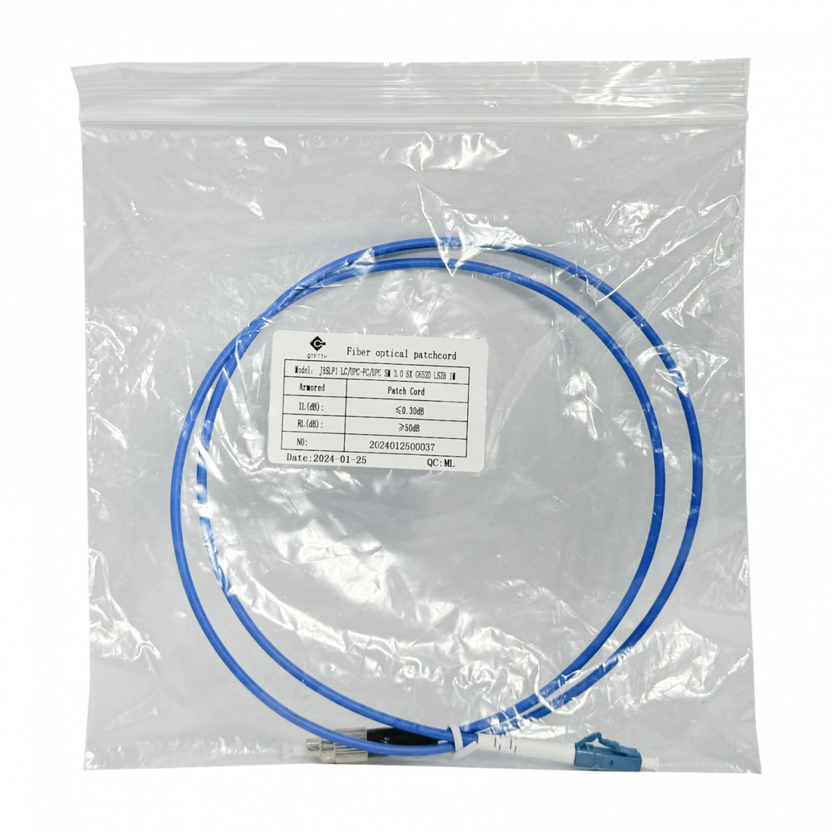 JBSLF1 LSZH Armado 1mt LC-FC SM Simplex Latiguillo Fibra 3.0mm 9/125um