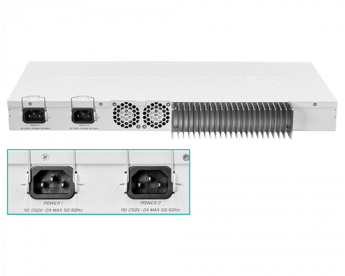 CRS317-1G-16S+RM MIKROTIK Enrutador con 16 puertos SFP/SFP+ 10G, 1 puerto Gigabit, consola, licencia L6 y doble fuente de alimentación, requiere cables C13