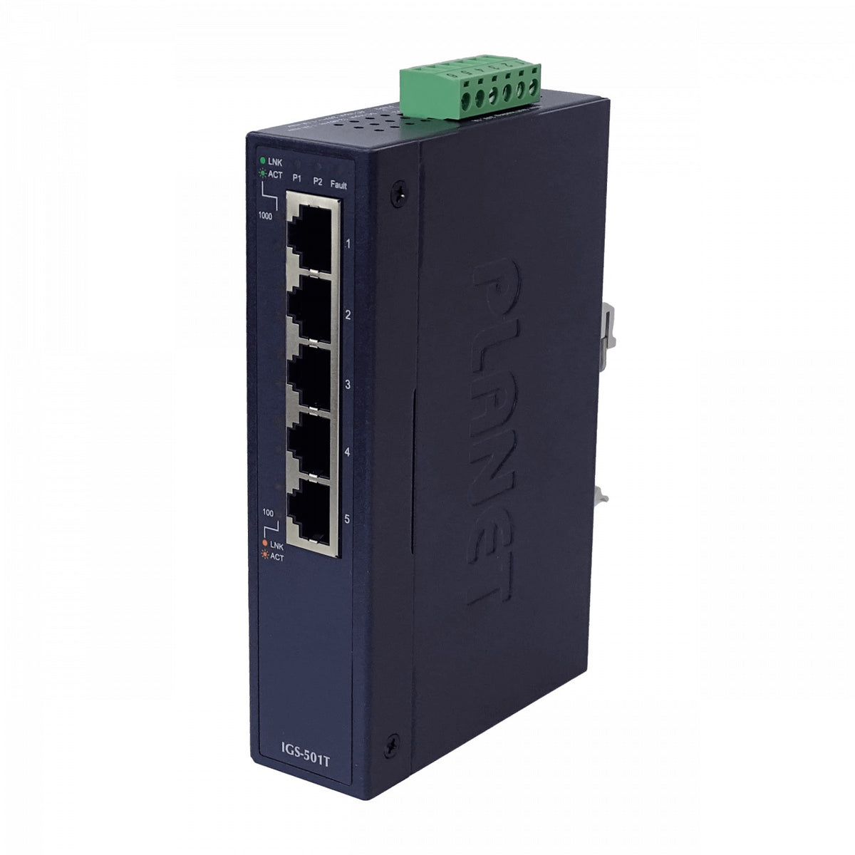 IGS-501T PLANET 5 Puertos 1000BASE-T IP30 Conmutador Industrial Carril DIN Gigabit Alimentación Requerida 12 a 48 VCC