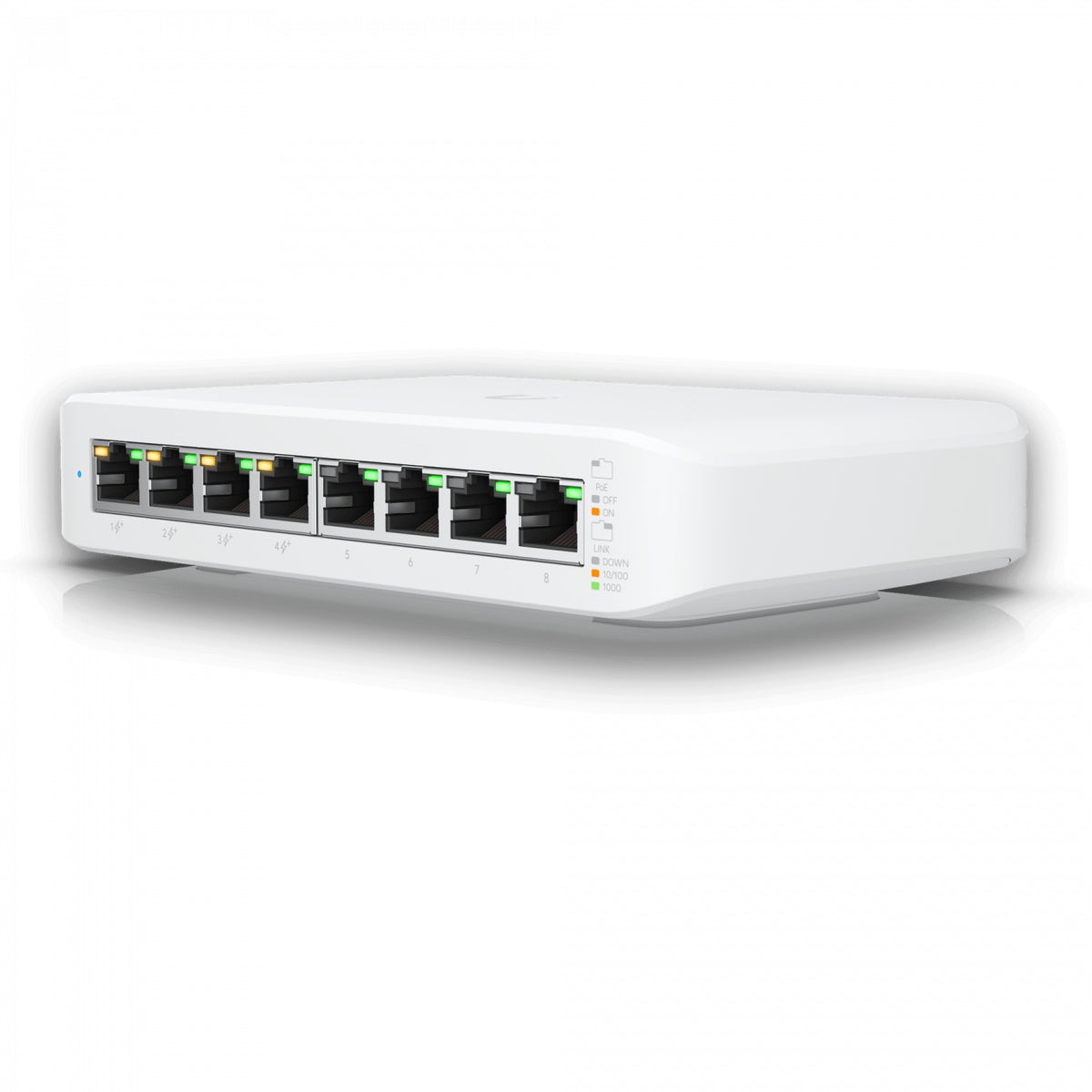USW-LITE-8-POE. UI Segunda Generación 8 puertos 1000 Mbps, 4 PoE 48V at, 52W totales, Switch Capa 2 requiere UniFi, incluye fuente 54V/60W, versión UE, UBIQUITI