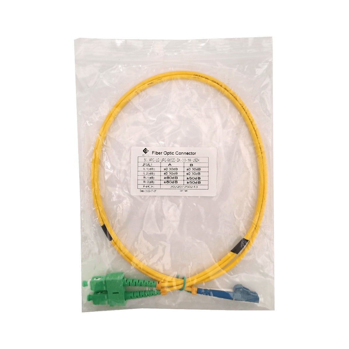 JFSAL1 1mt SC/APC-LC/UPC Monomodo SM Dúplex Latiguillo de Fibra Óptica 9/125um 3mm