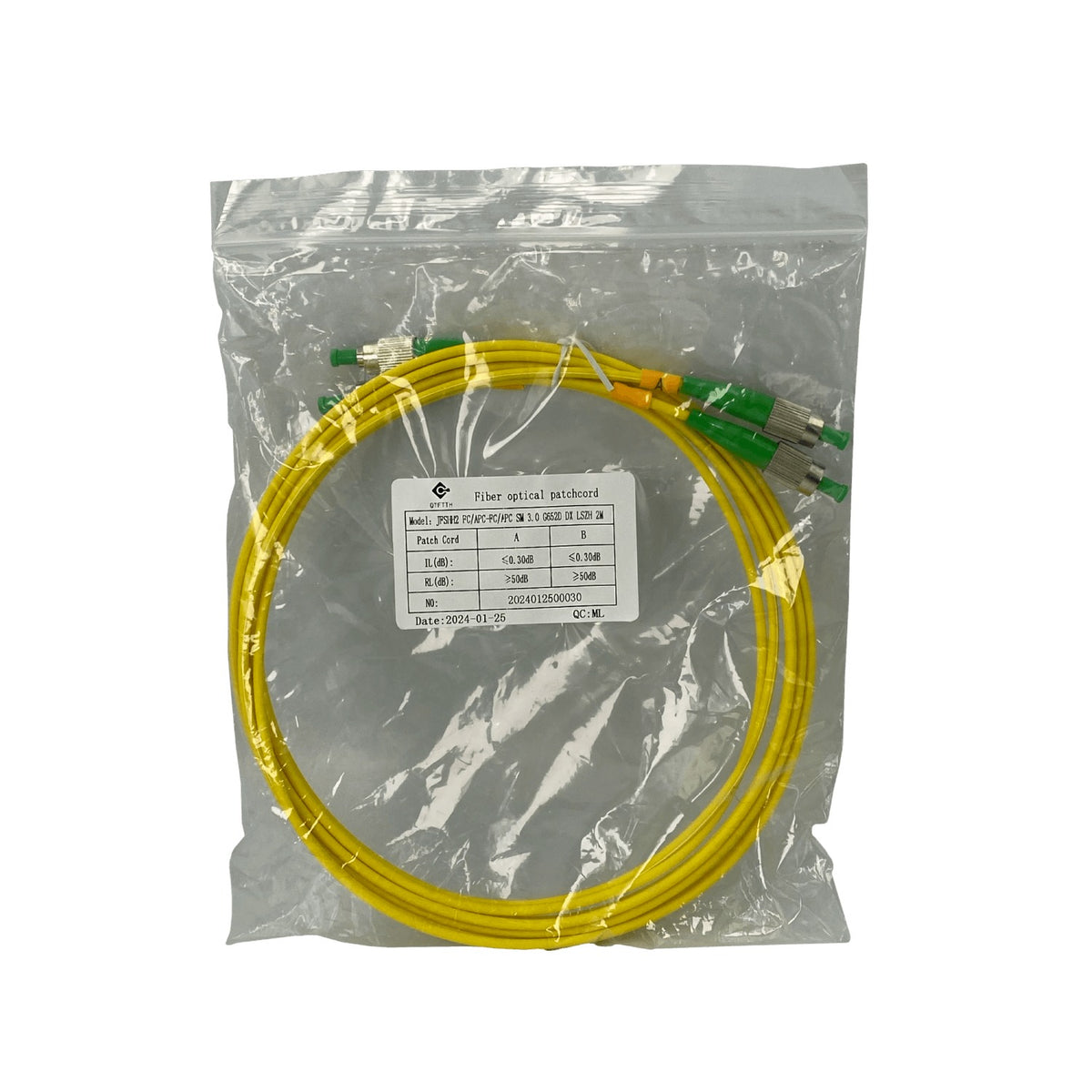 JFSHH2. 2 metros FC/APC a FC/APC Monomodo Dúplex Latiguillo de Fibra 9/125um 3mm