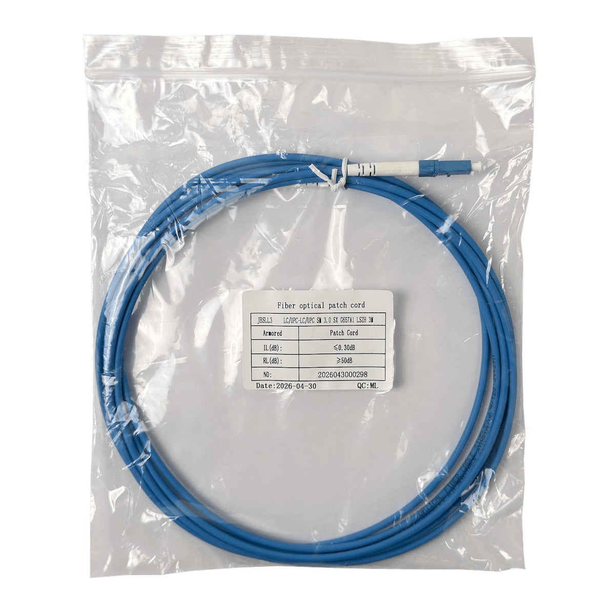 JBSLL3 Cable de fibra óptica simplex monomodo blindado LSZH, 3 metros, conectores LC-LC, diámetro 3,0 mm, 9/125 µm