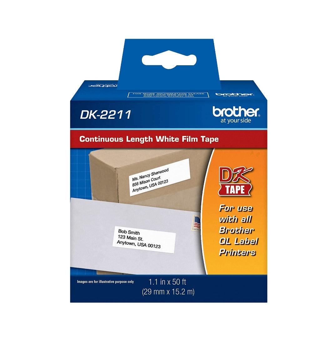 DK2211 BROTHER 29mm 15,2mt Negro sobre Blanco Continuo Plastificado Adhesivo p/QL