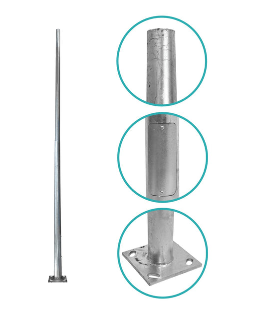 POSTEC-4M Poste Troncocónico de 4 metros, espesor de 3mm, Base de 250x250x12mm, sin Canastillo, Cono de 120/60mm