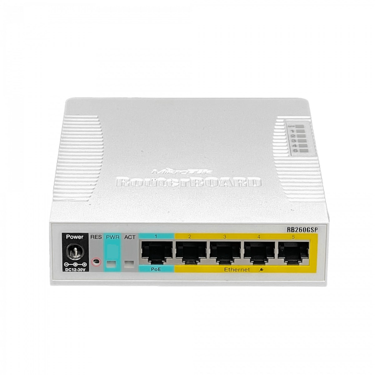 RB260GSP-LIQ. MIKROTIK DE SEGUNDA MANO 5-1000-(4-PoE/9-28VDC) 1-SFP SwOS VLAN Conmutador Administrable