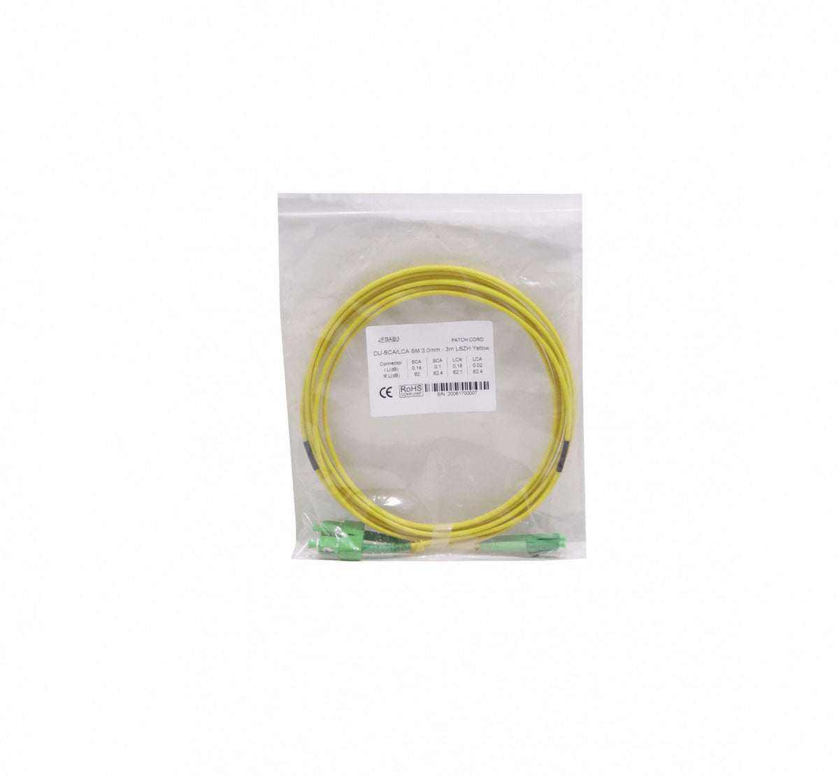 JFSAB3 3 metros SC/APC-LC/APC Monomodo SM Dúplex Latiguillo de Fibra Óptica 9/125µm 3mm