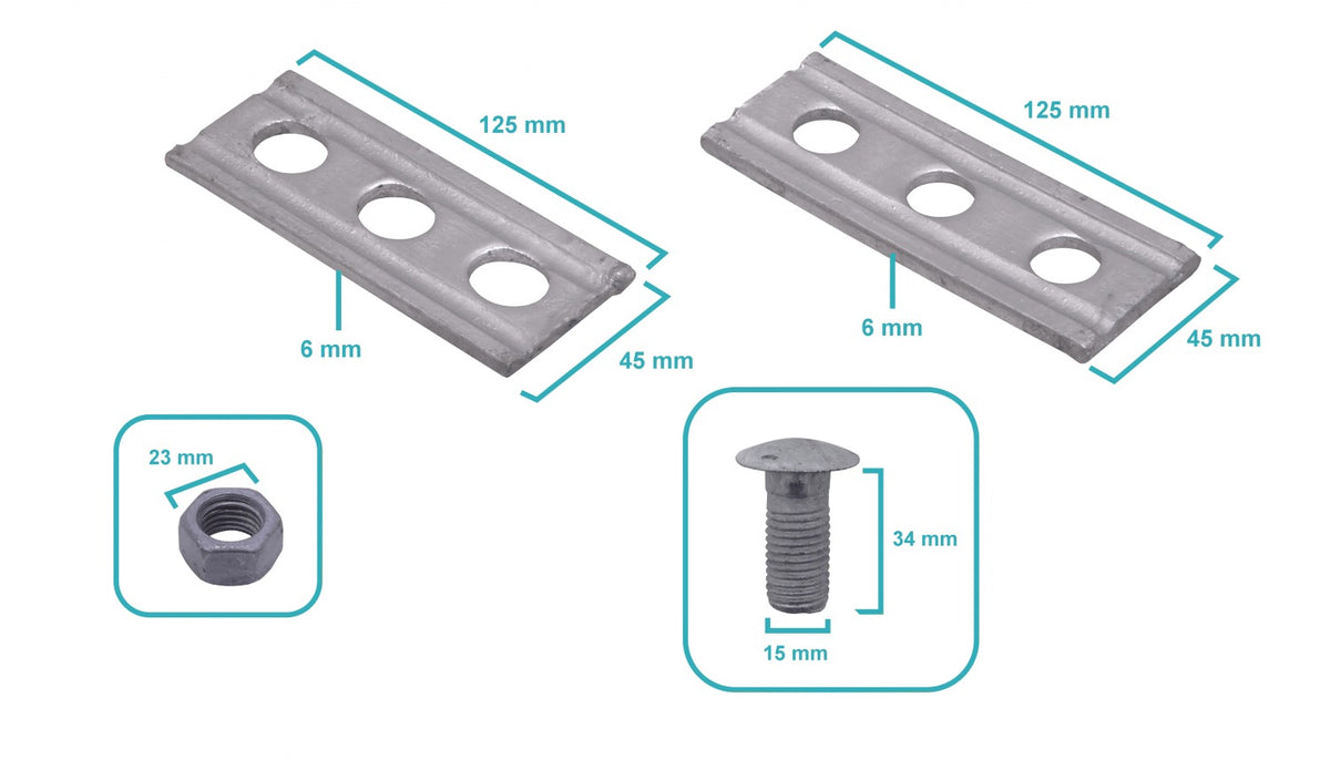 KTL0032 Abrazadera Fijación 3 Tornillos 5/8T/VTRC 125x46x6x15mm para Montaje en Poste