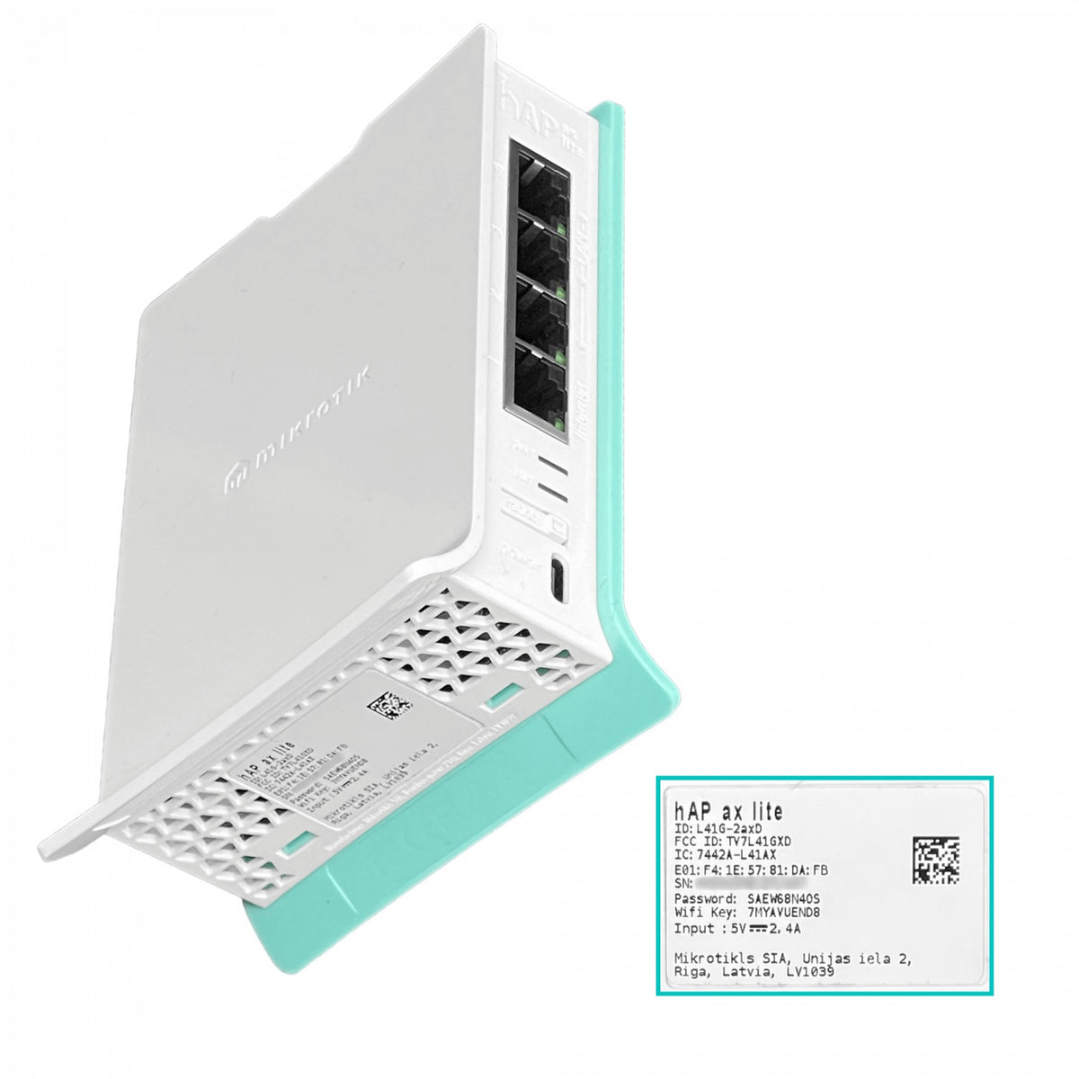 HAP-AX-LITE MIKROTIK Router con 4 puertos Gigabit Ethernet, WiFi 6 de 2,4GHz a 600Mbps, antena de 4,3dBi, licencia nivel 4, incluye fuente 5V/12W USB-C, modelo L41G-2axD