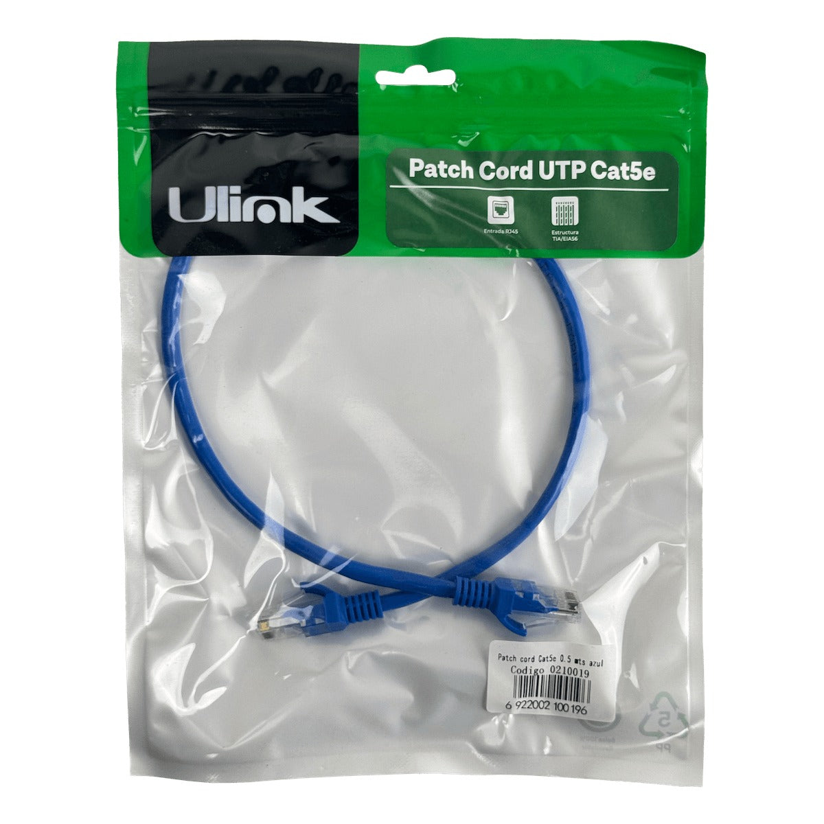CPA-05 ULINK 1un 50cm Azul Cat5E Cable Patch Inyectado Multifilar 0,5mt