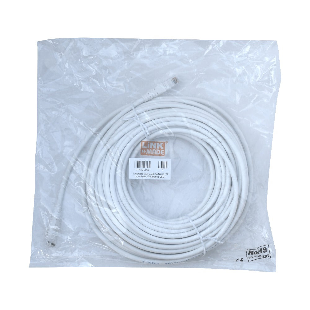 CP6W-200L LINKMADE 20 metros Cat6 U/UTP Blanco LSZH Latiguillo Moldeado Multifilar