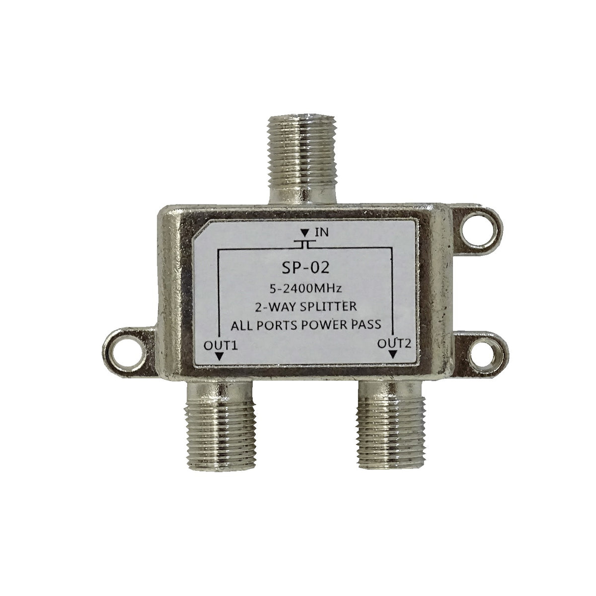F-2X1 Divisor coaxial 1 entrada F Hembra 2 salidas F Hembra 5-2400MHz 75 ohmios TV