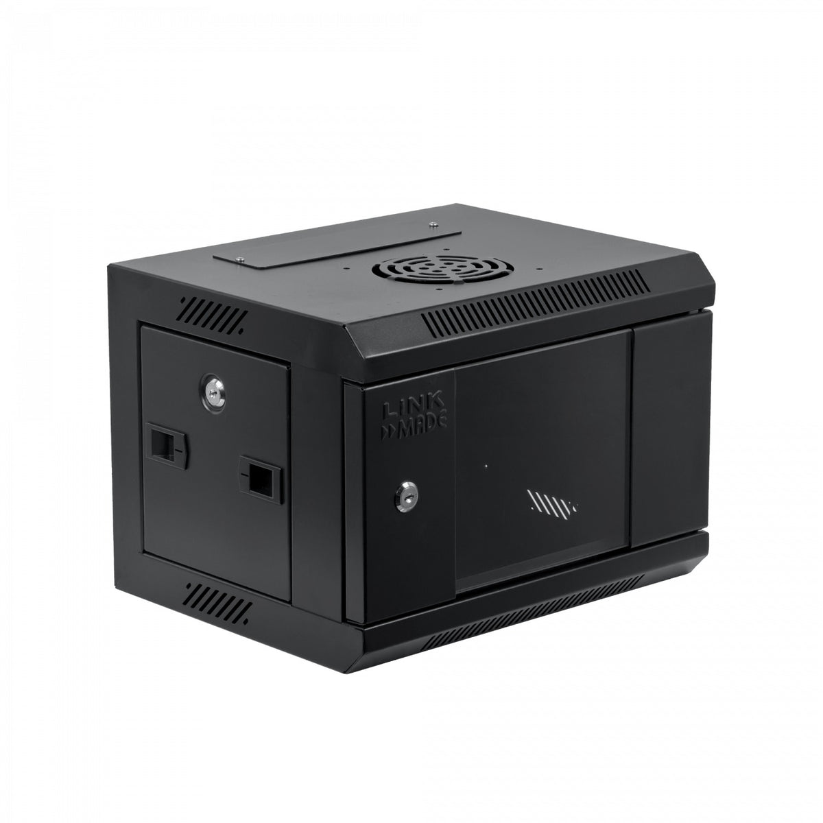 RK1004-3L LINKMADE Armario Rack de 4 Unidades, 10 Pulgadas de Ancho y 30cm de Fondo, Negro con Puerta de Cristal