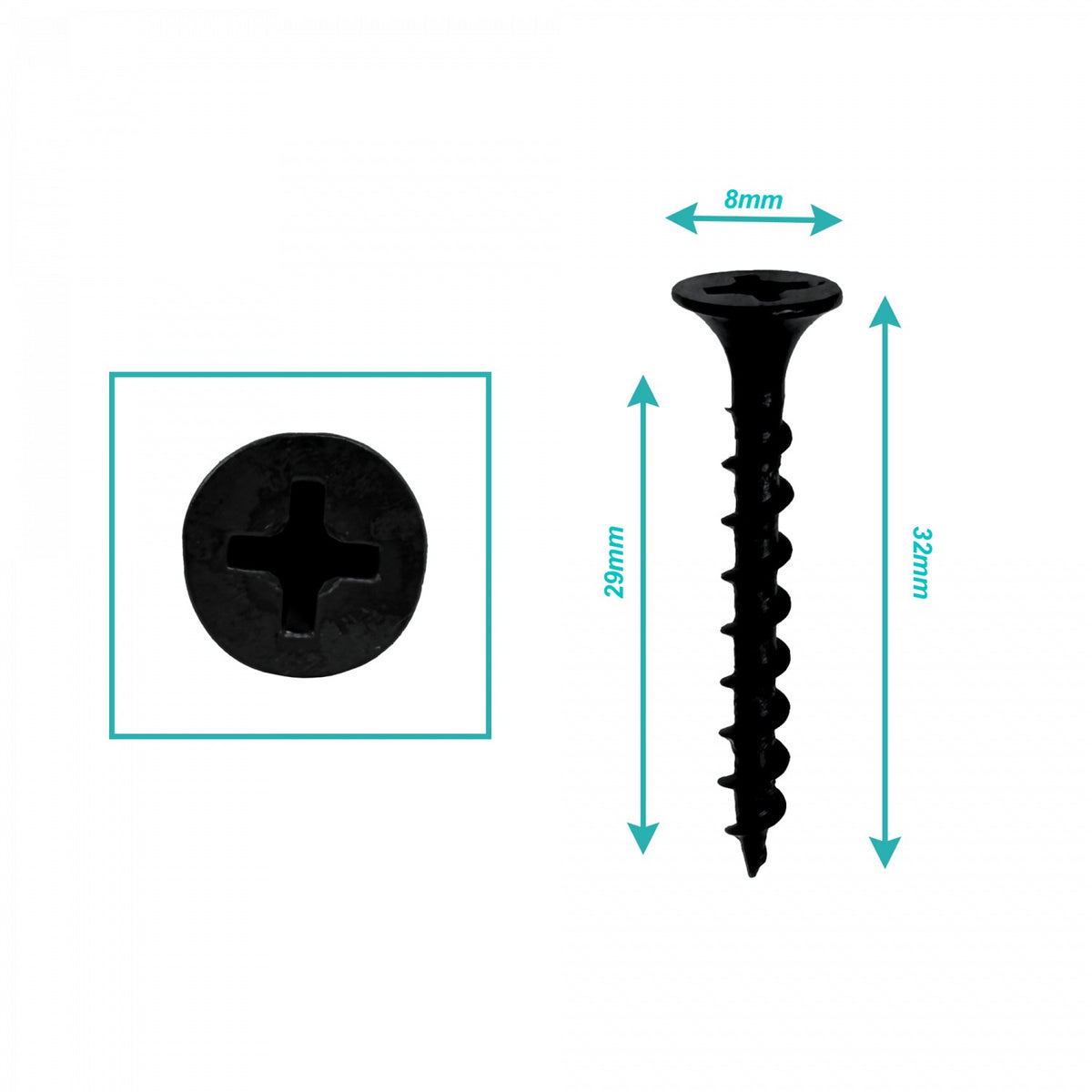 YUN6-10 100-u. 6 x 1 1/4 Longitud-32mm Negro Polimero Cruz Perno Punta 1,25p