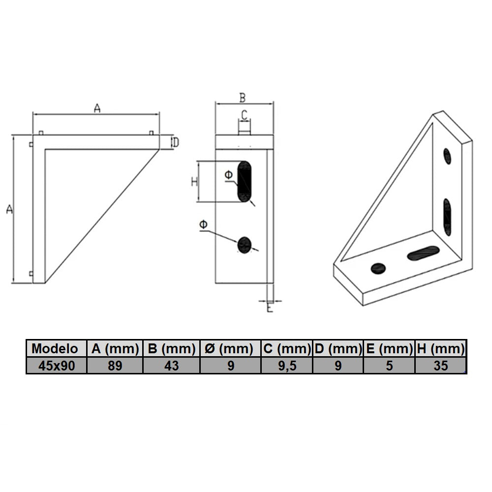 Soporte ángulo 90° perfil TSlot 45x90 (Pack 2 und)