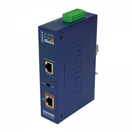 IPOE-171-60W PLANET Inyector Industrial Riel DIN PoE+ Gigabit 802.3at 60W 2-Puertos RJ45 Alimentación 48-56VDC